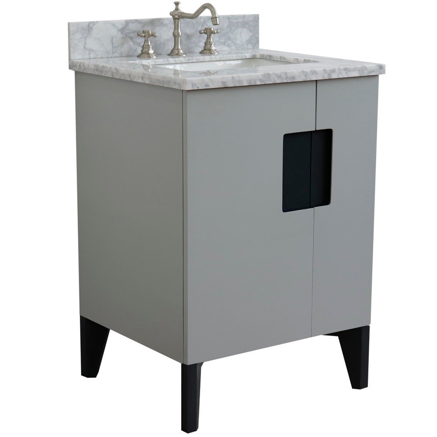 25" Single sink vanity in Light Gray finish with White Carrara marble and rectangle sink