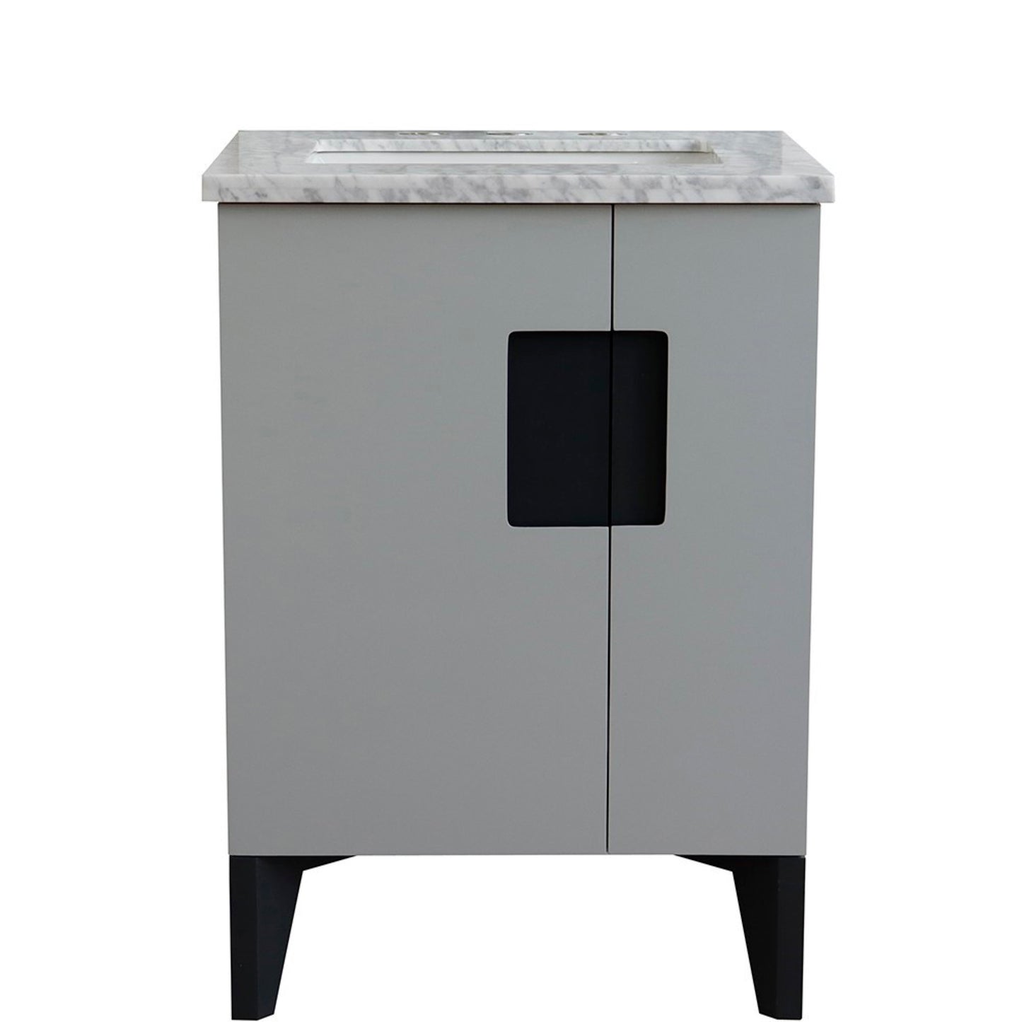 25" Single sink vanity in Light Gray finish with White Carrara marble and rectangle sink