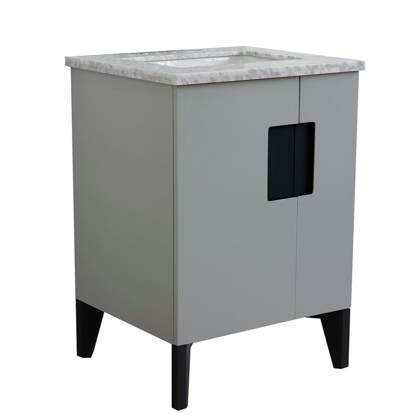 25" Single sink vanity in Light Gray finish with White Carrara marble and rectangle sink