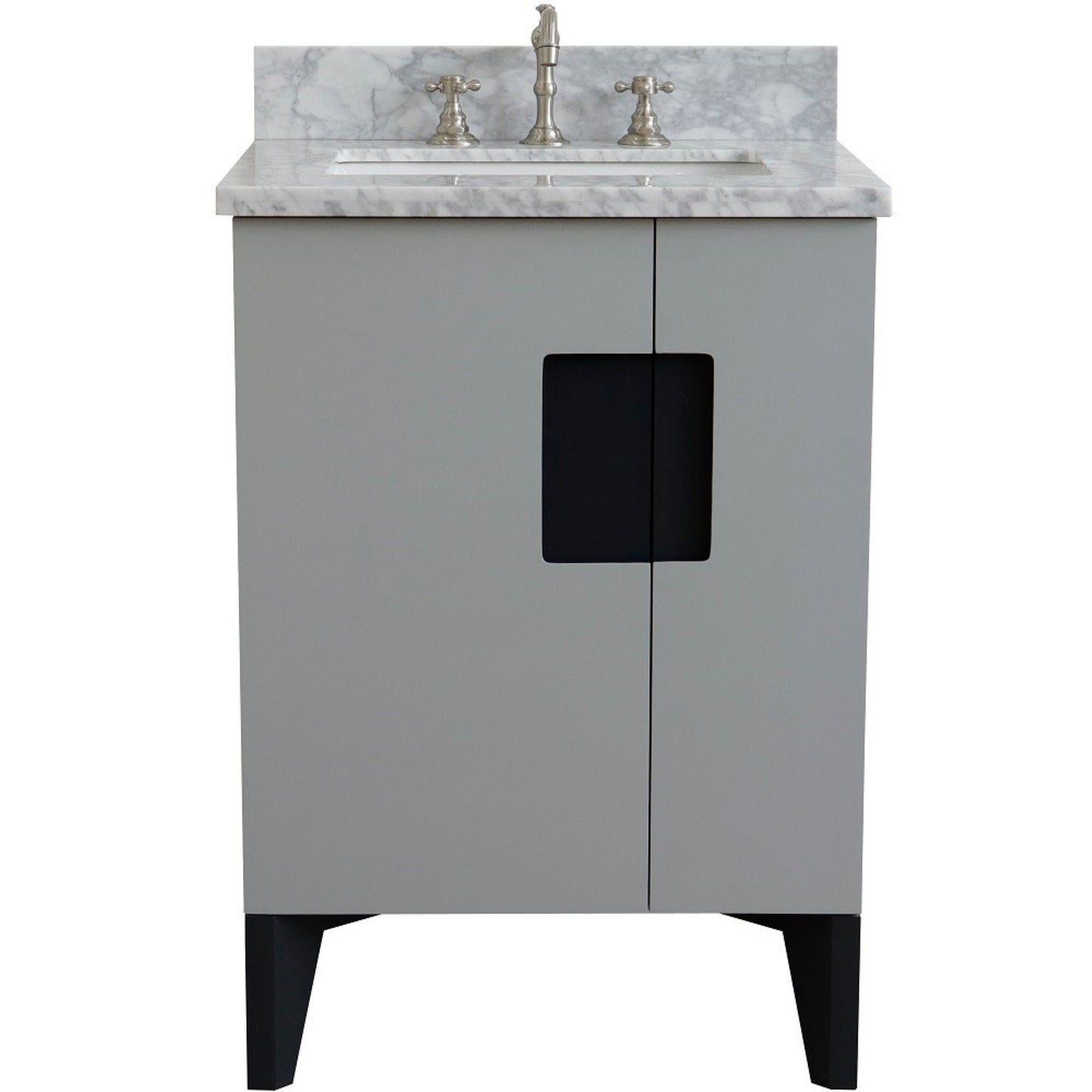 25" Single sink vanity in Light Gray finish with White Carrara marble and rectangle sink