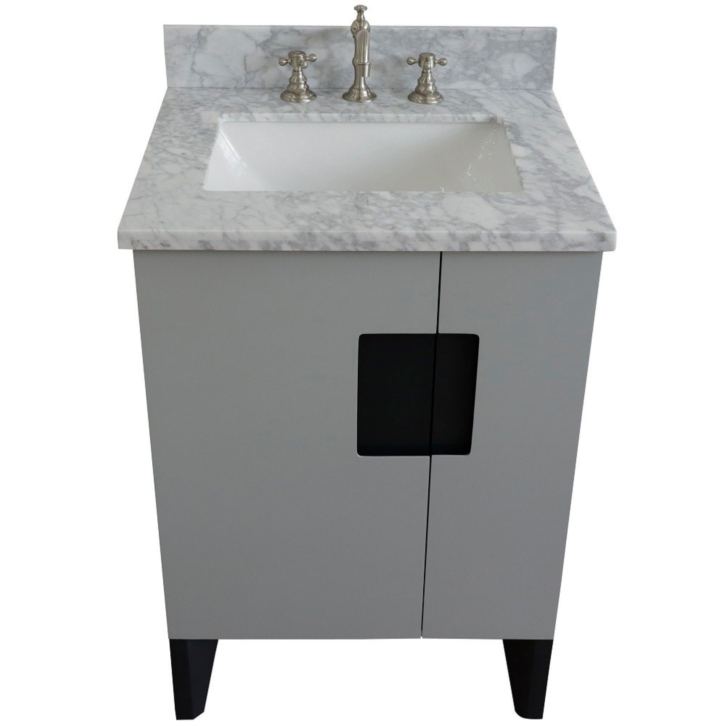 25" Single sink vanity in Light Gray finish with White Carrara marble and rectangle sink