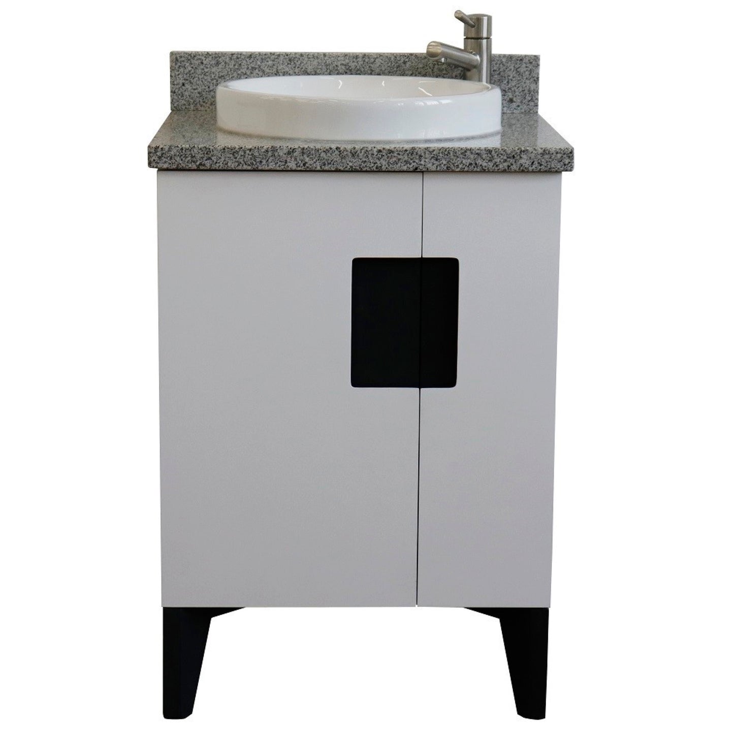 25" Single sink vanity in White finish with Gray granite and round sink