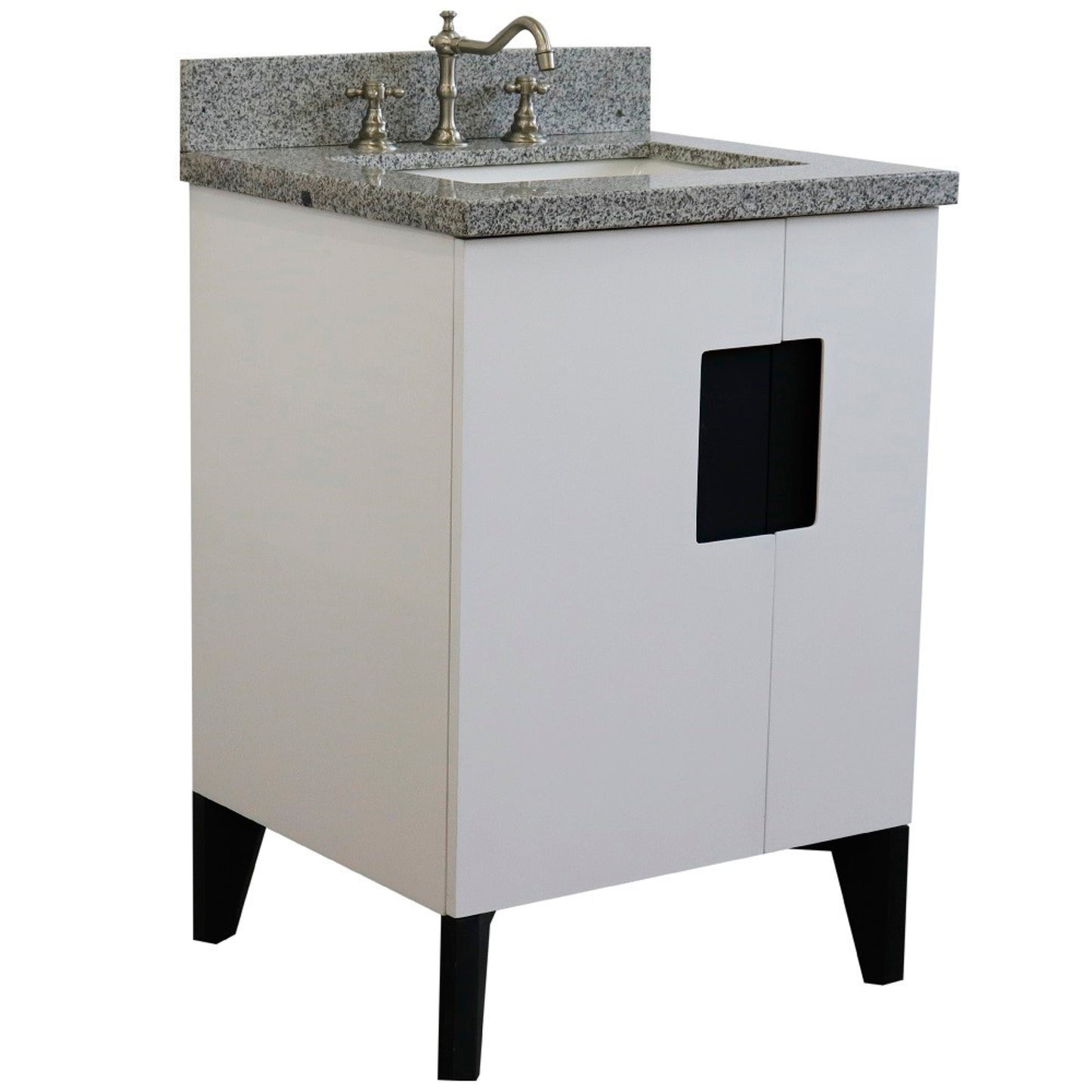 25" Single sink vanity in White finish with Gray granite and rectangle sink