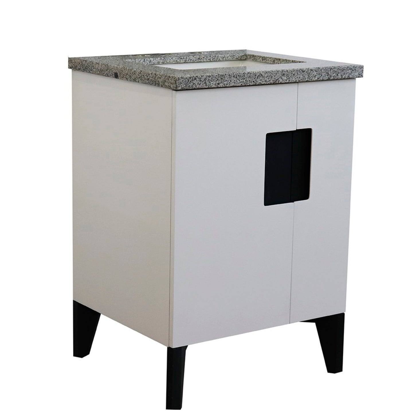 25" Single sink vanity in White finish with Gray granite and rectangle sink