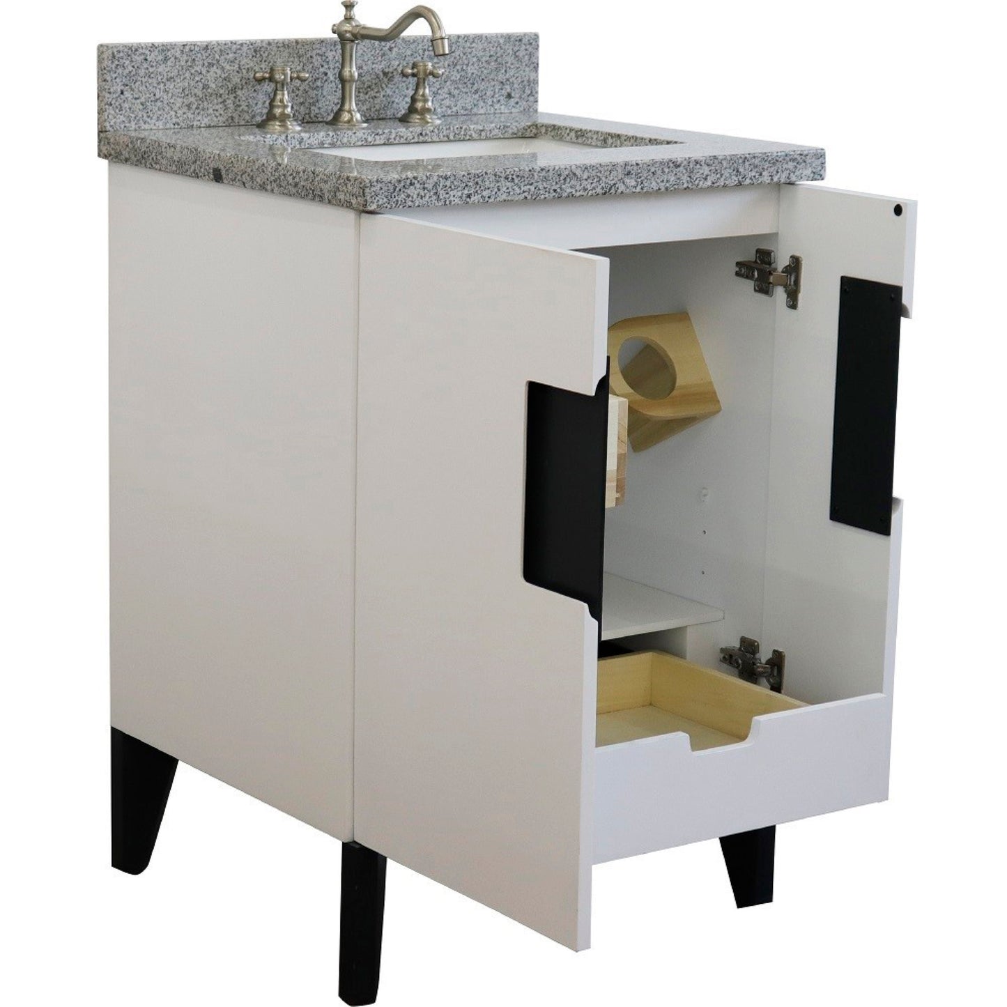 25" Single sink vanity in White finish with Gray granite and rectangle sink