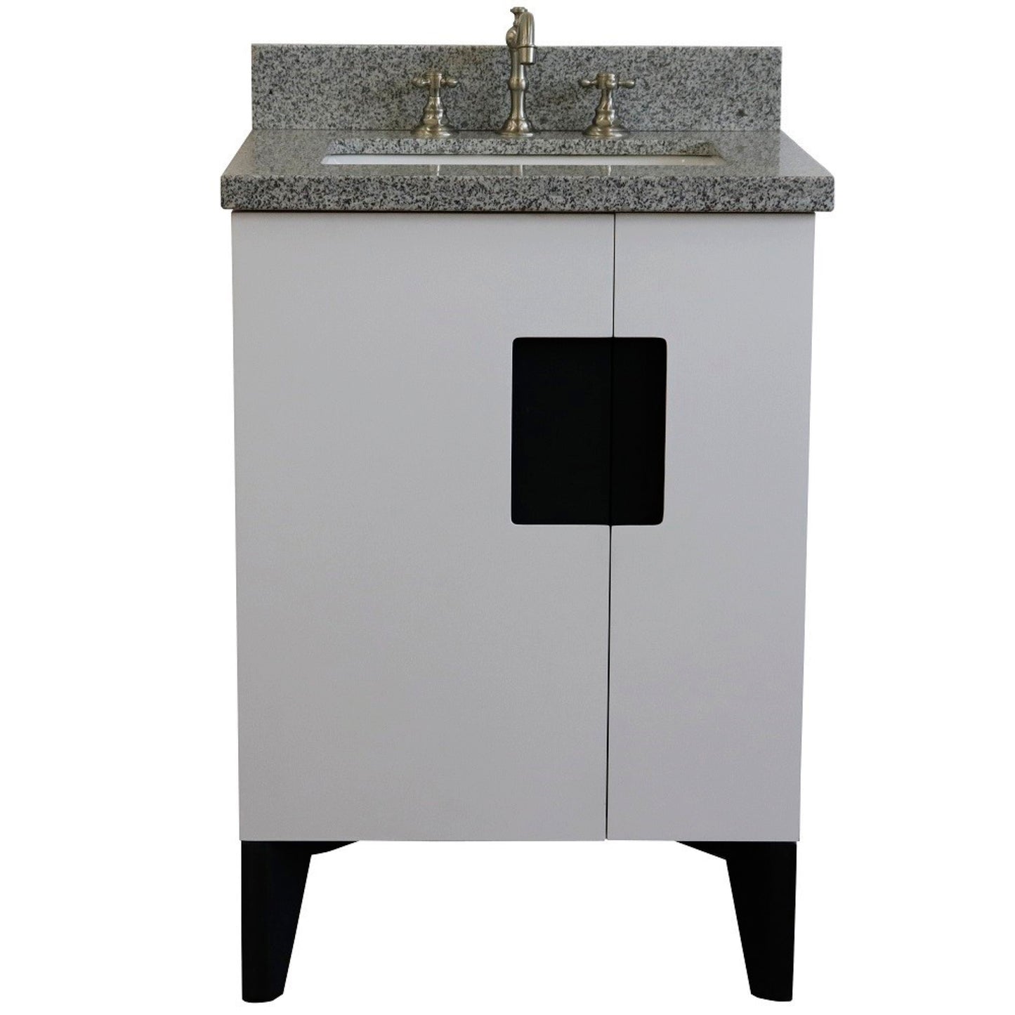 25" Single sink vanity in White finish with Gray granite and rectangle sink