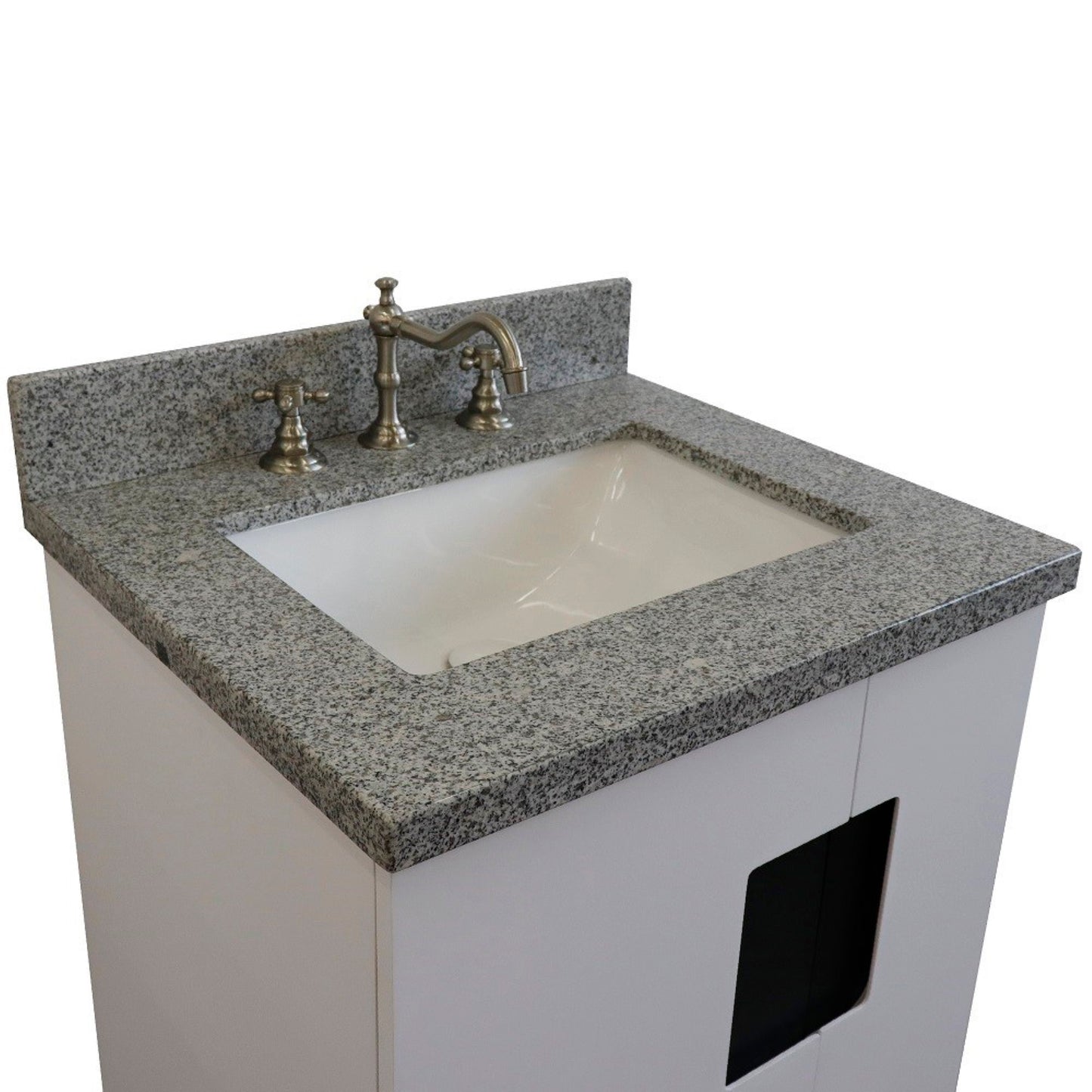 25" Single sink vanity in White finish with Gray granite and rectangle sink