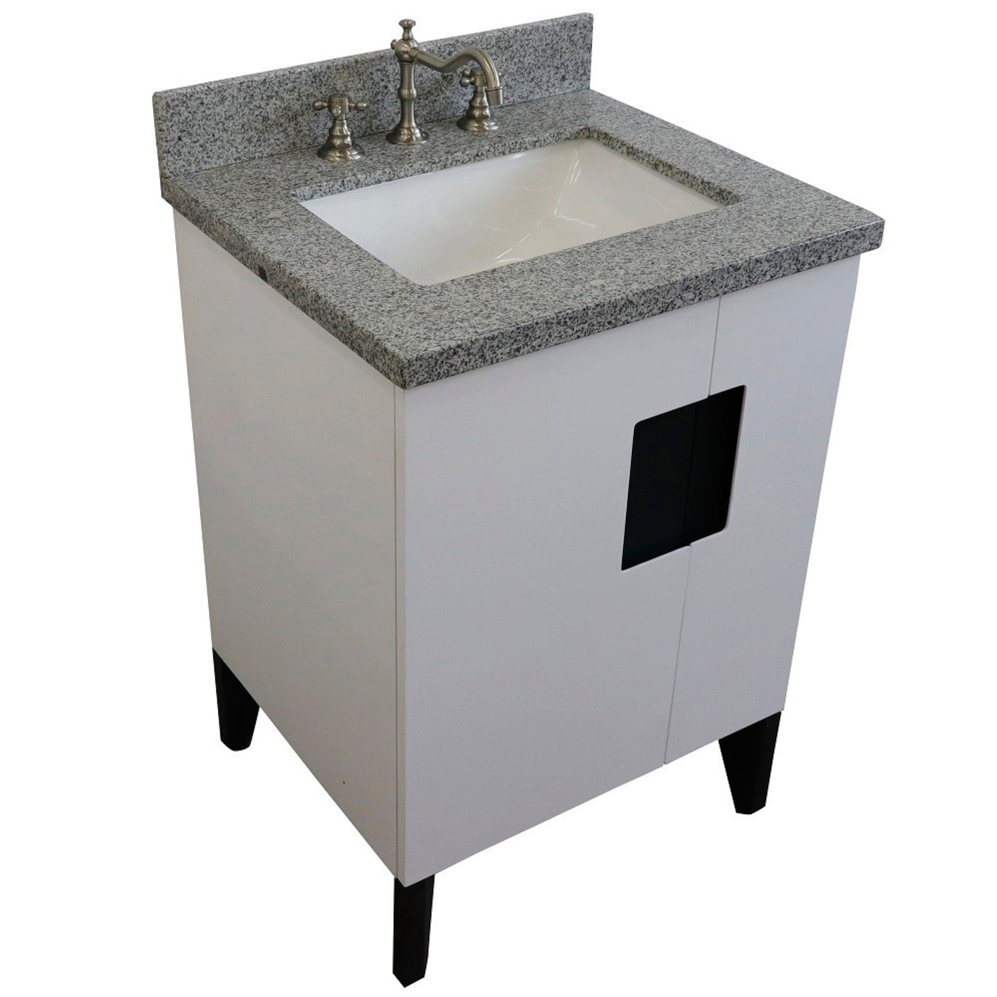 25" Single sink vanity in White finish with Gray granite and rectangle sink