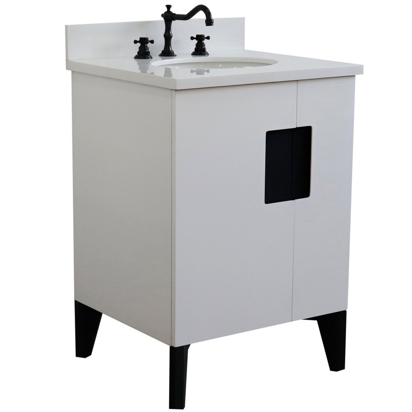 25" Single sink vanity in White finish with White engineered stone and oval sink