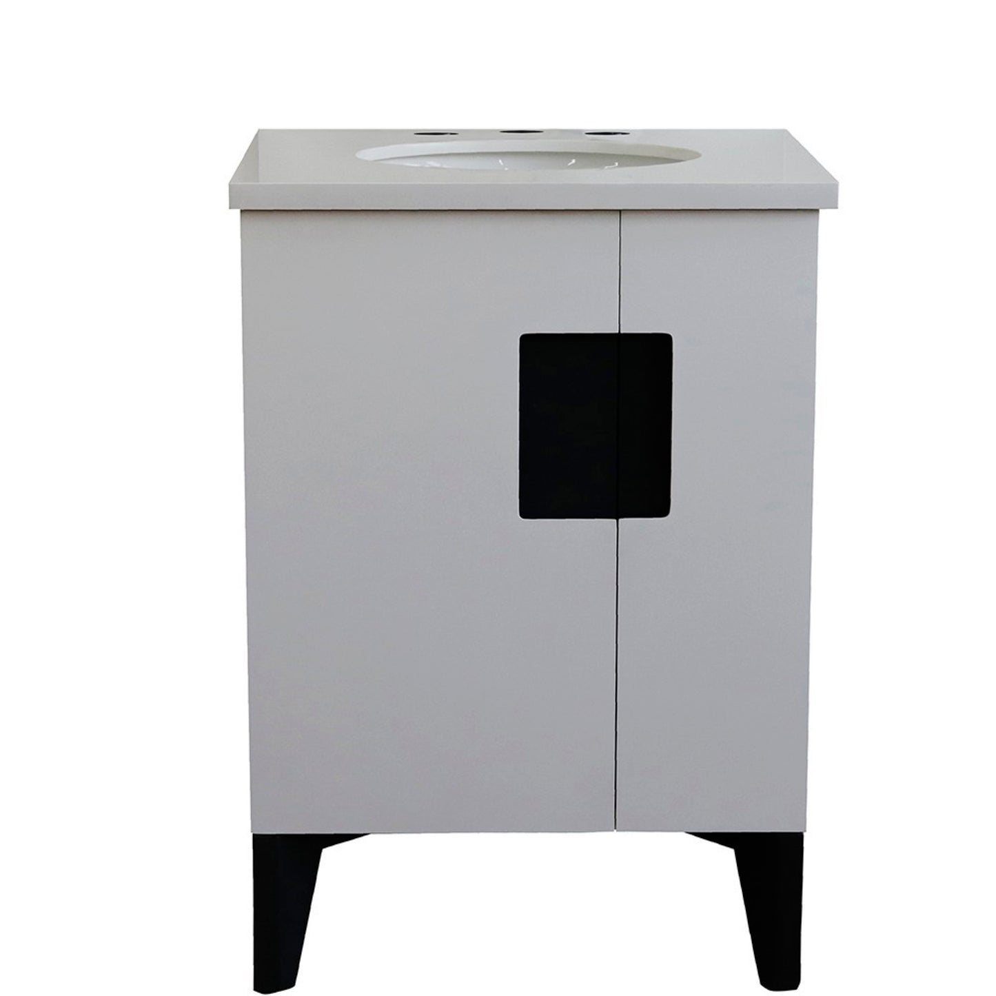 25" Single sink vanity in White finish with White engineered stone and oval sink