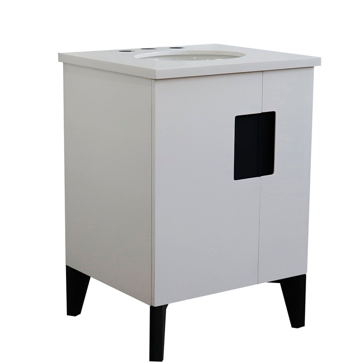 25" Single sink vanity in White finish with White engineered stone and oval sink