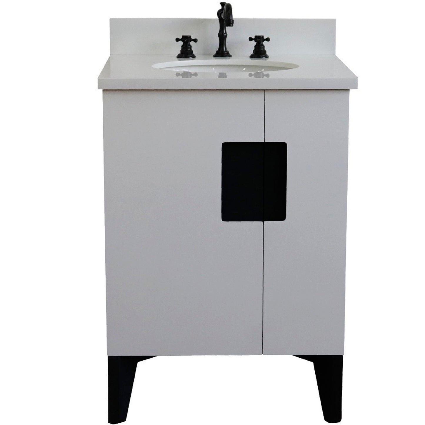 25" Single sink vanity in White finish with White engineered stone and oval sink
