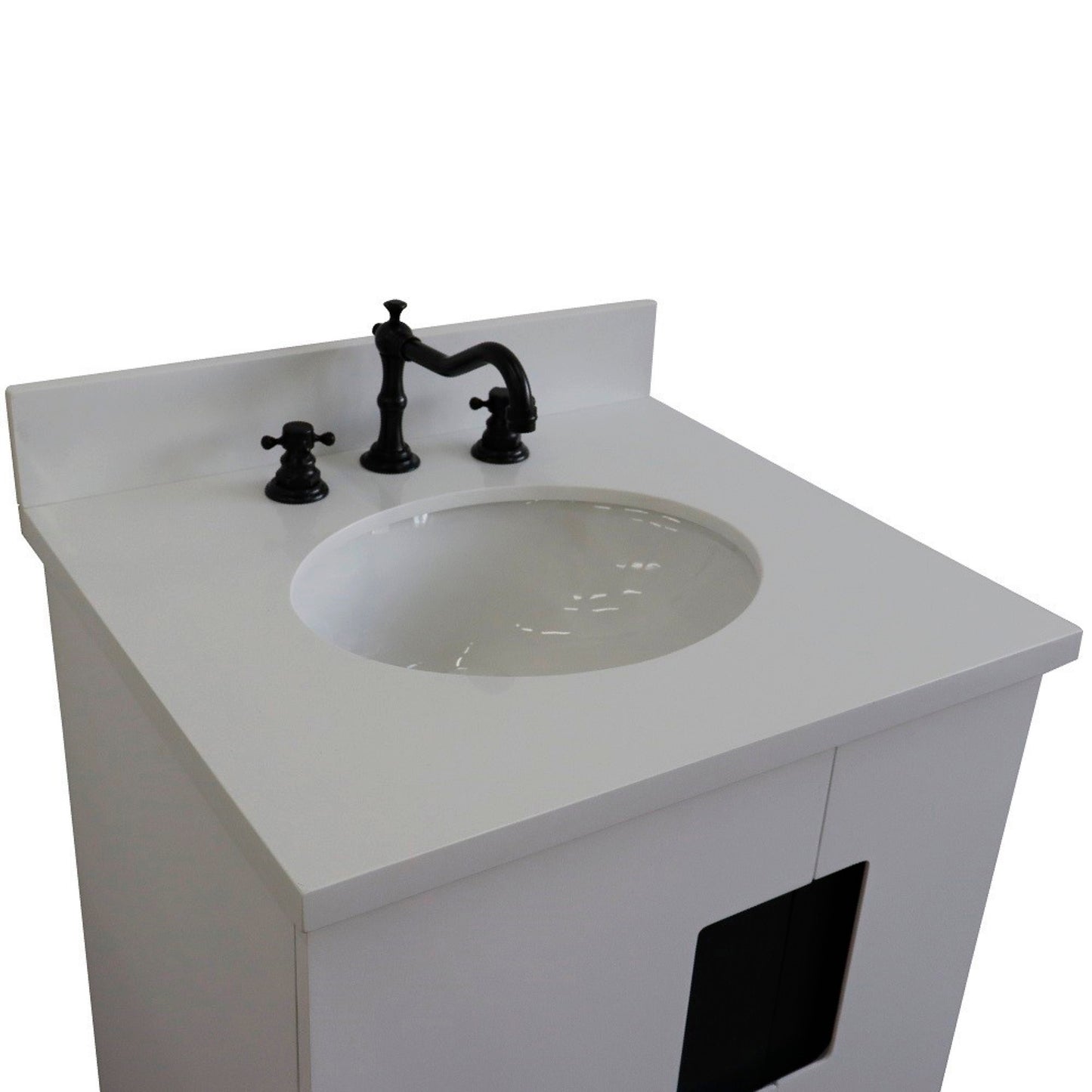 25" Single sink vanity in White finish with White engineered stone and oval sink