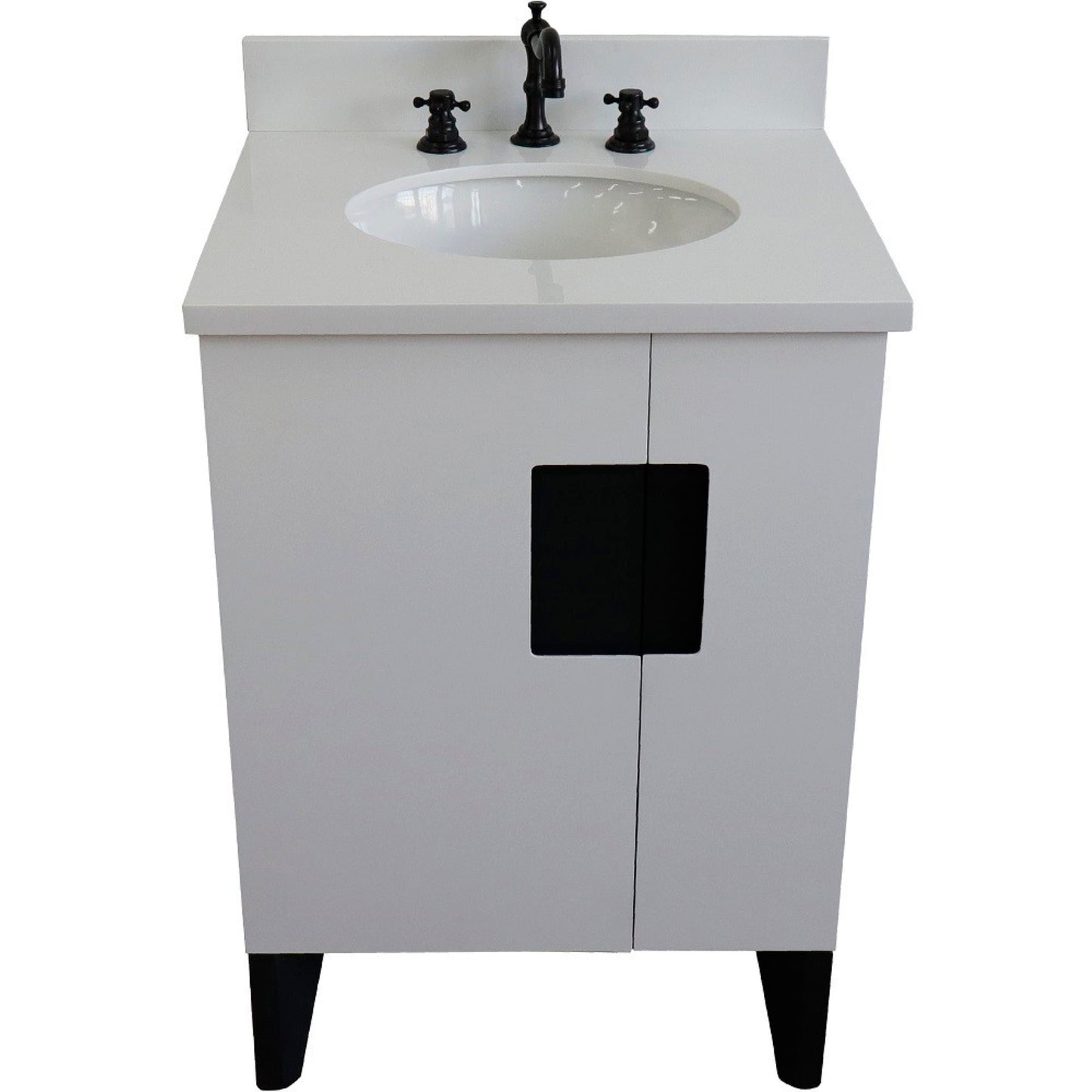 25" Single sink vanity in White finish with White engineered stone and oval sink
