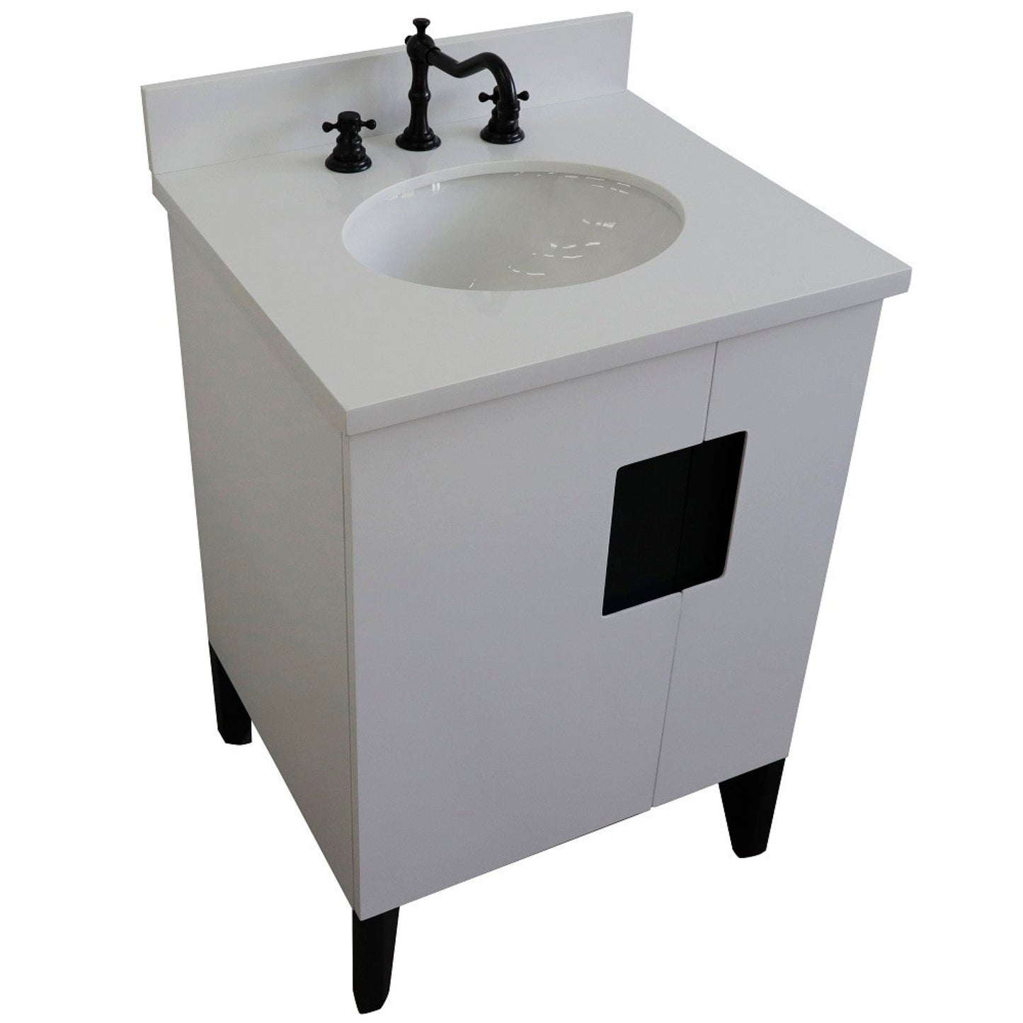 25" Single sink vanity in White finish with White engineered stone and oval sink