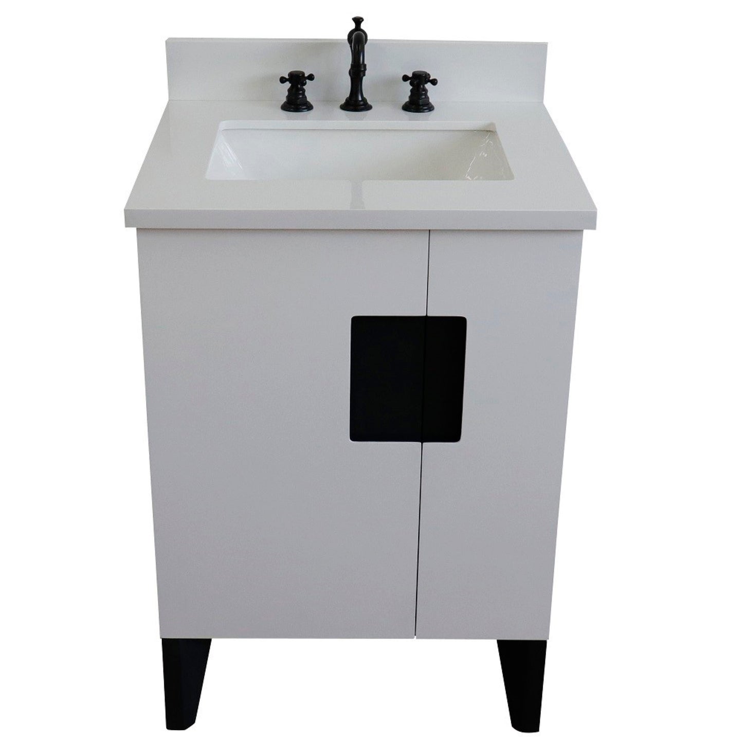 25" Single sink vanity in White finish with White engineered stone and rectangle sink