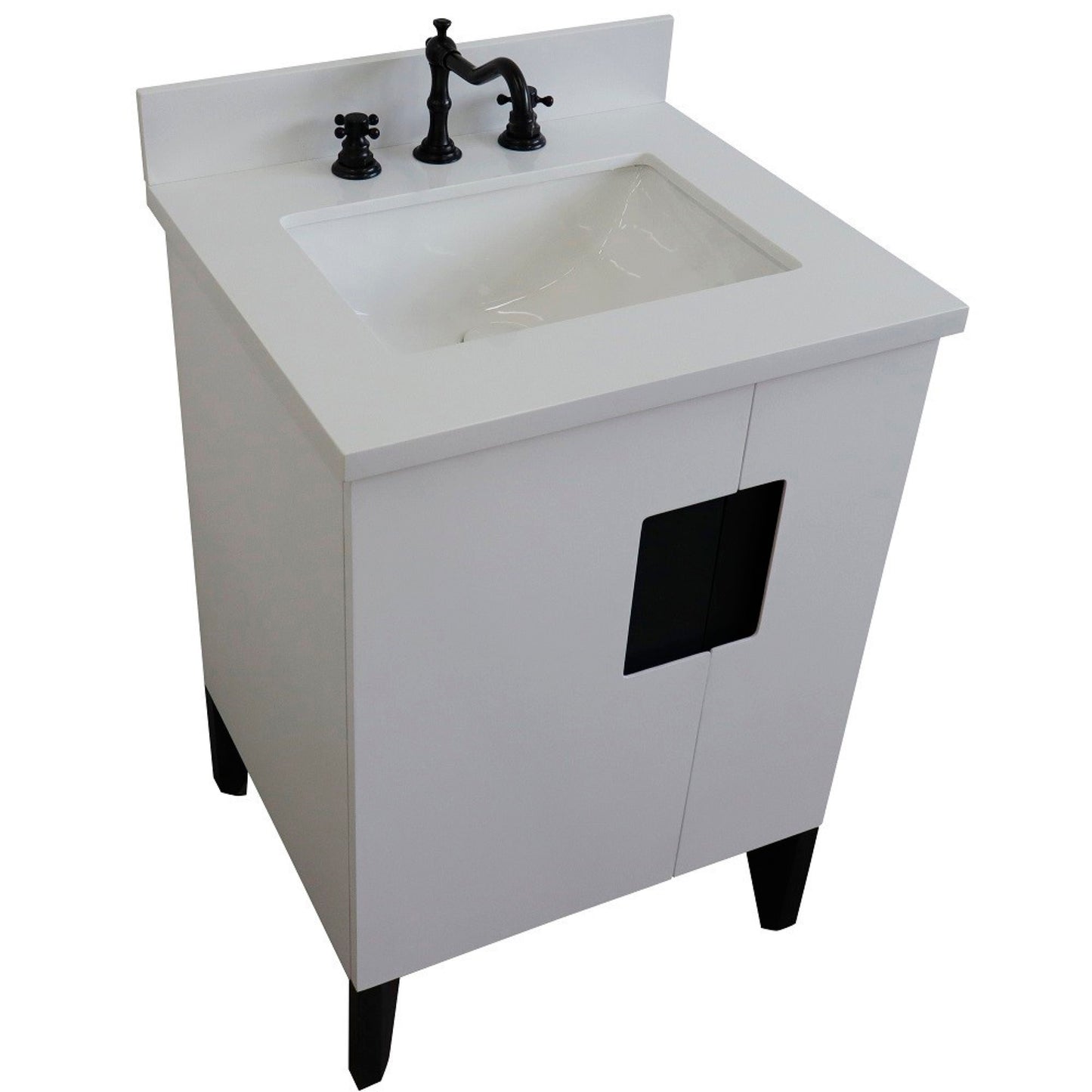 25" Single sink vanity in White finish with White engineered stone and rectangle sink