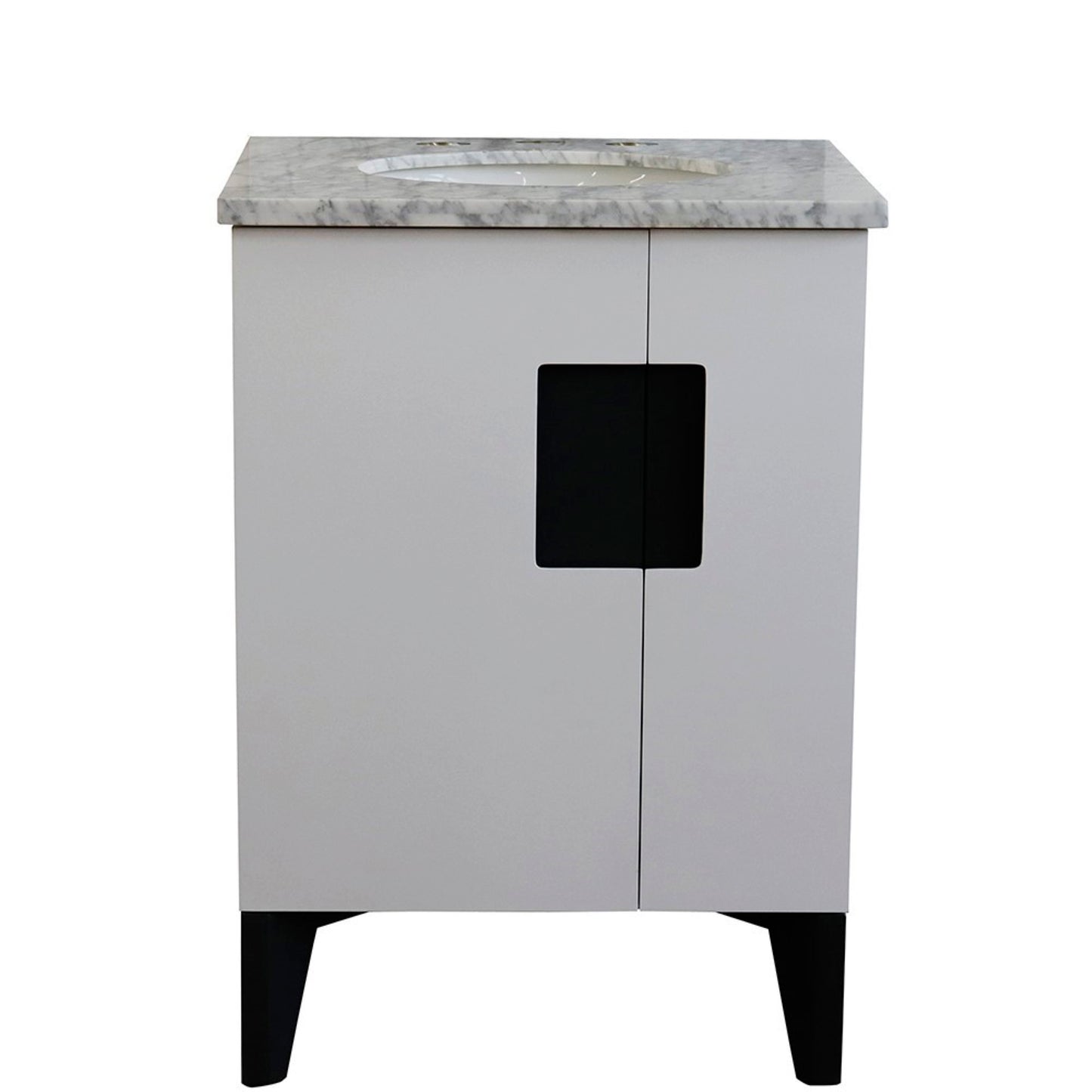 25" Single sink vanity in White finish with White Carrara marble and oval sink