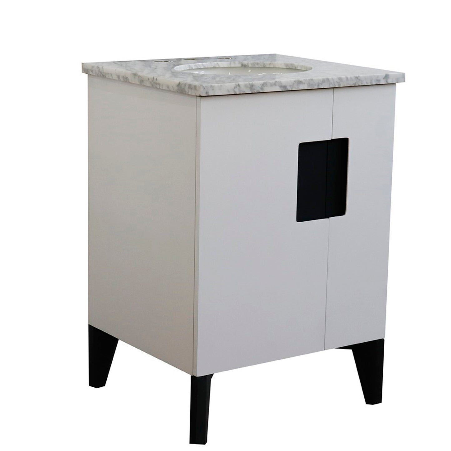 25" Single sink vanity in White finish with White Carrara marble and oval sink