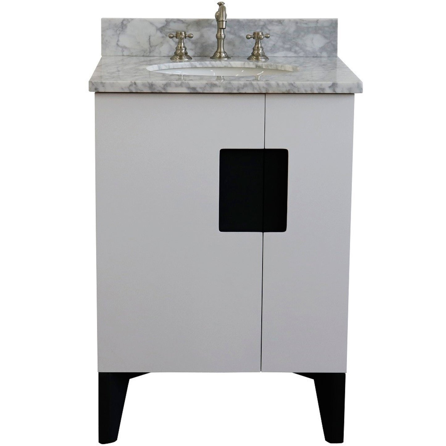 25" Single sink vanity in White finish with White Carrara marble and oval sink