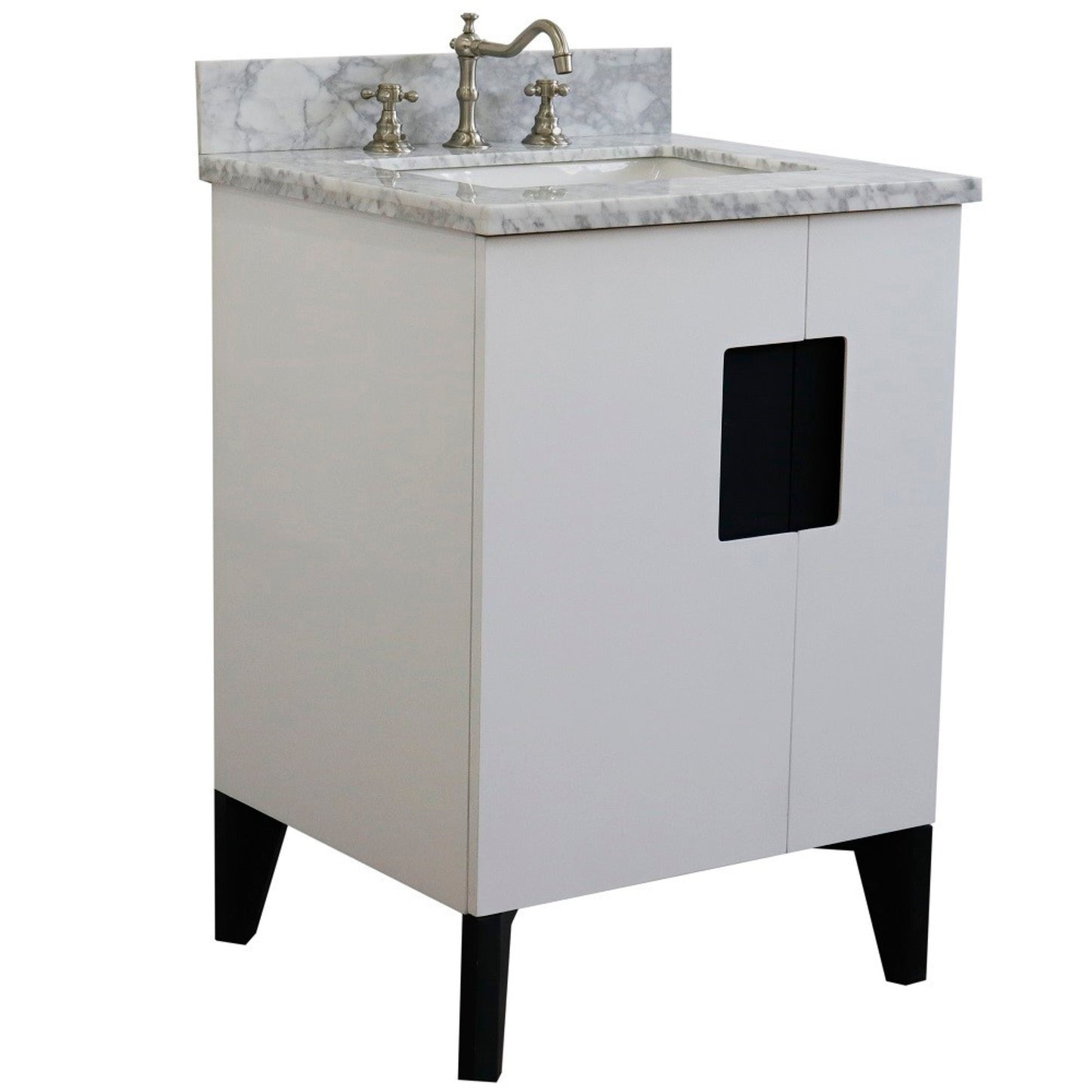 25" Single sink vanity in White finish with White Carrara marble and rectangle sink