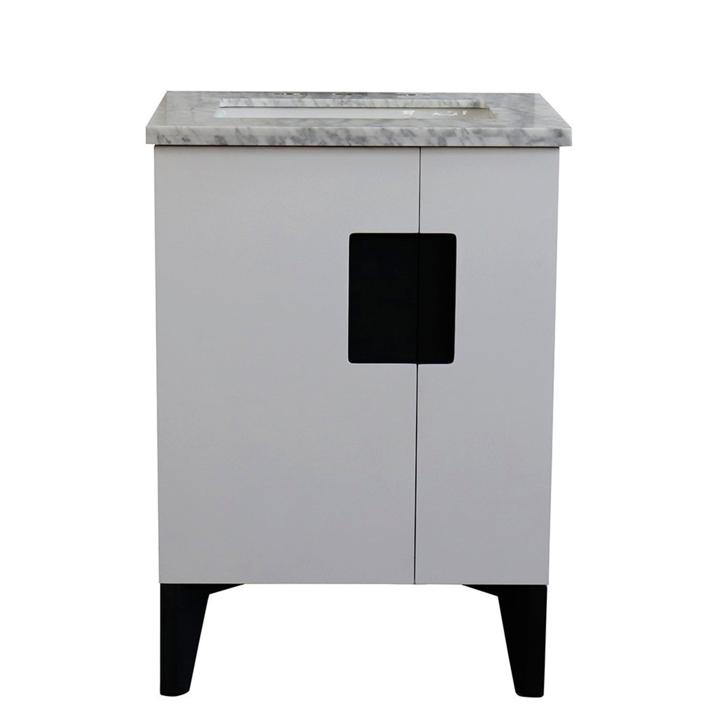 25" Single sink vanity in White finish with White Carrara marble and rectangle sink
