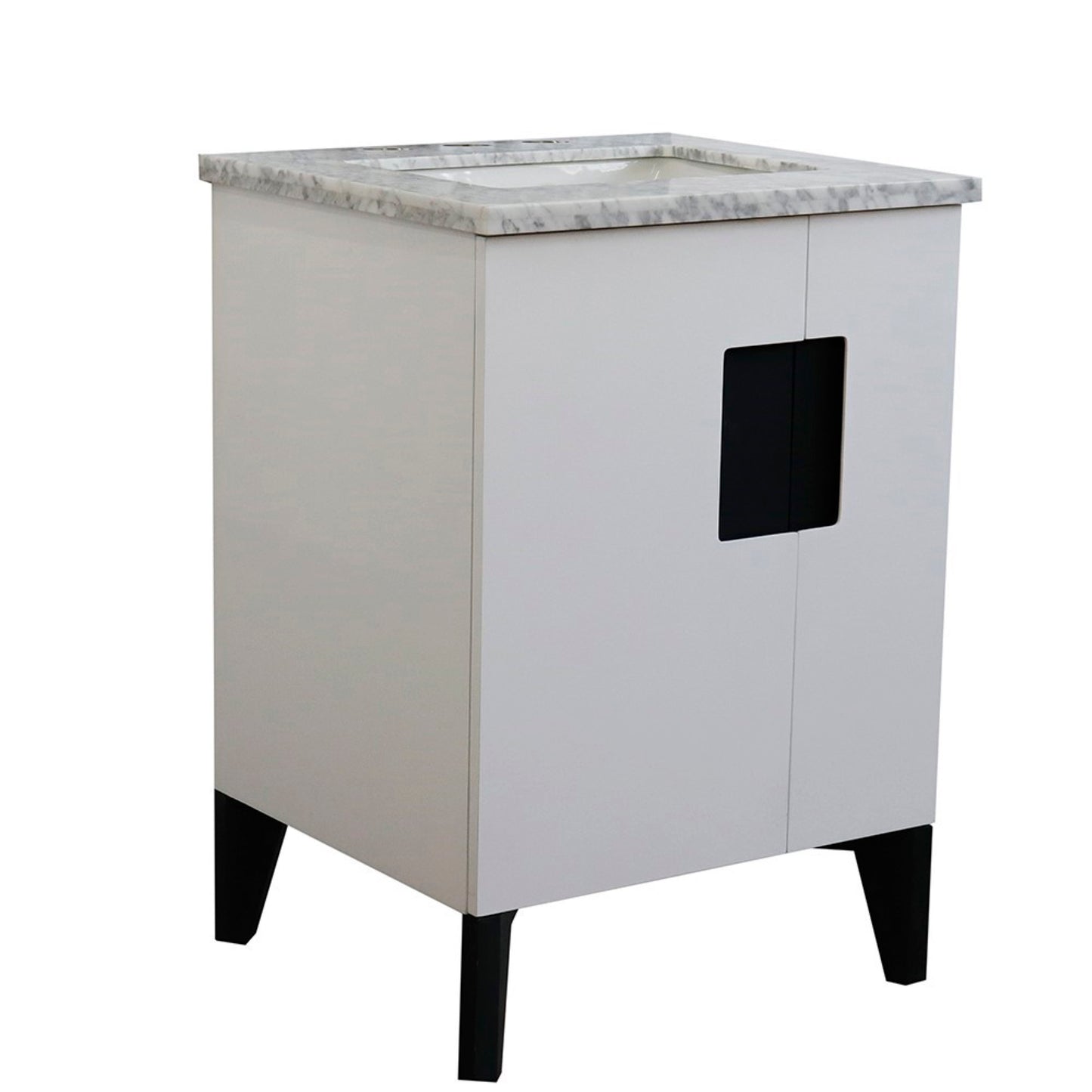 25" Single sink vanity in White finish with White Carrara marble and rectangle sink