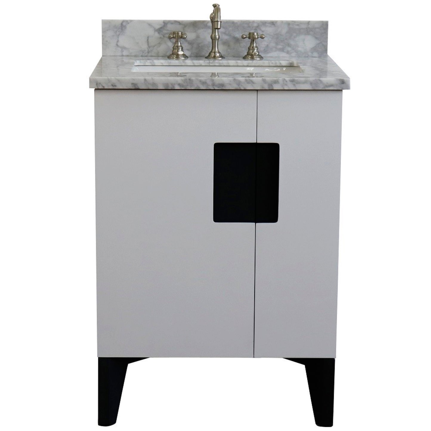 25" Single sink vanity in White finish with White Carrara marble and rectangle sink