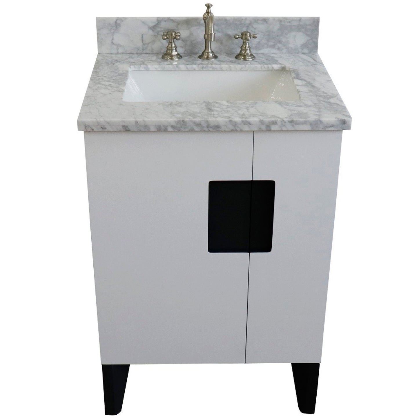 25" Single sink vanity in White finish with White Carrara marble and rectangle sink