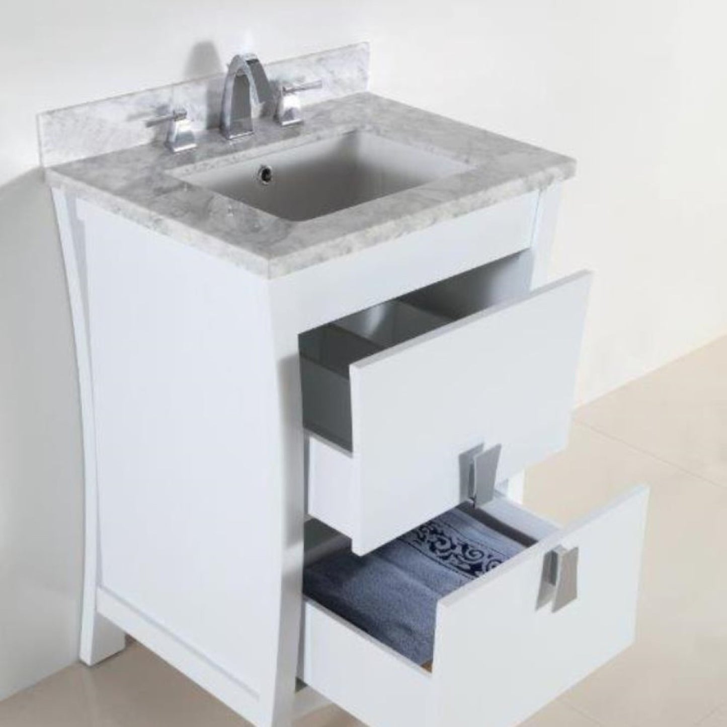 24" Single sink vanity with white Carrara top