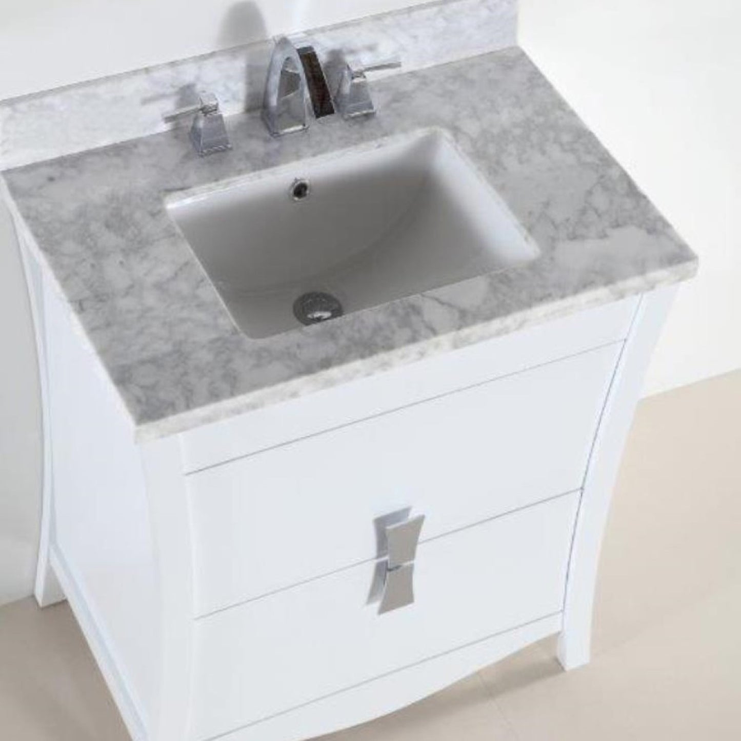 30" Single sink vanity with white Carrara top