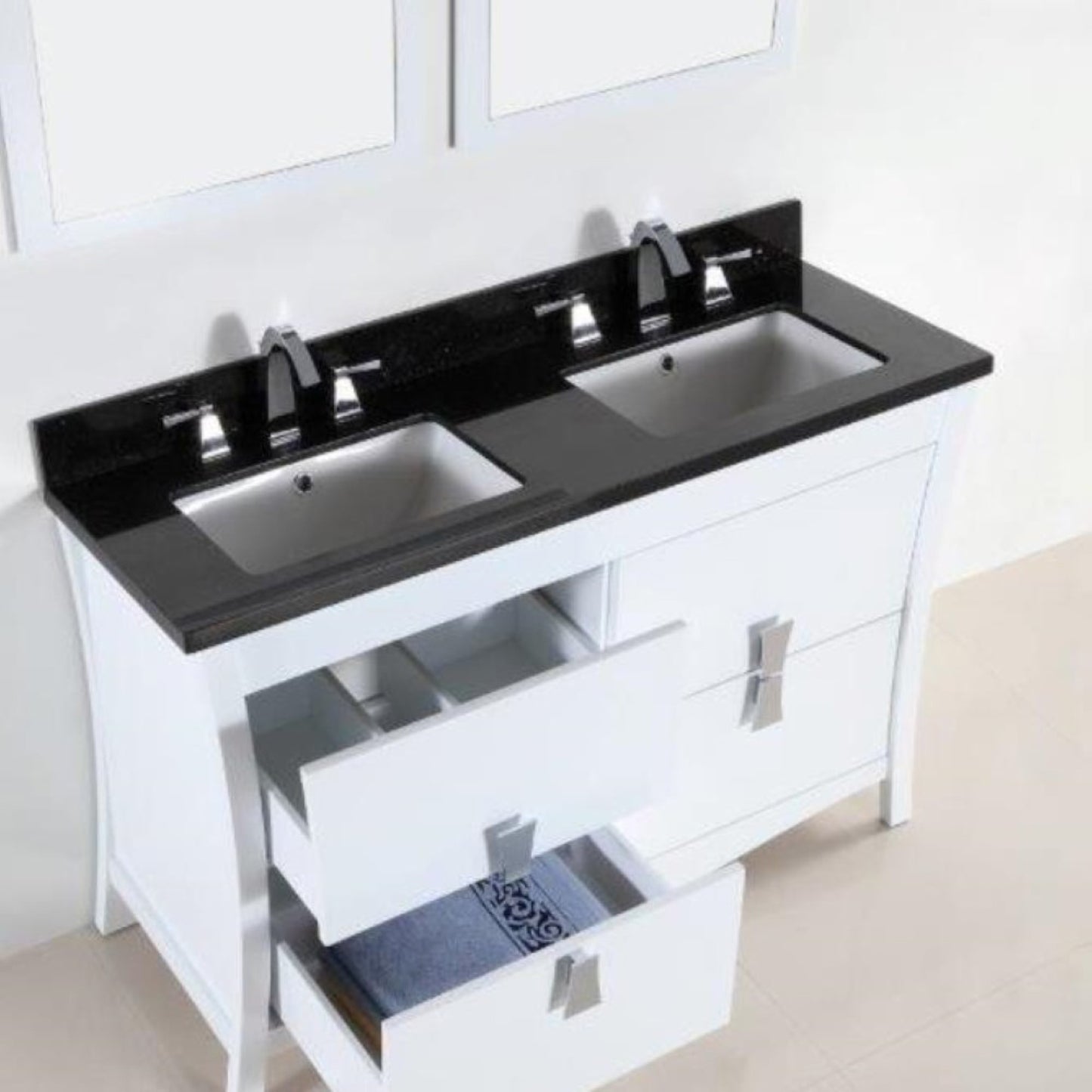 48" Double sink vanity with black galaxy top