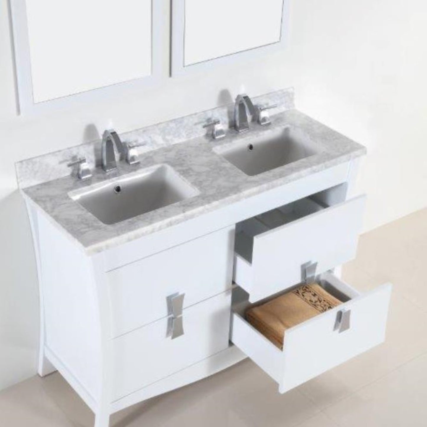 48" Double sink vanity with white Carrara top