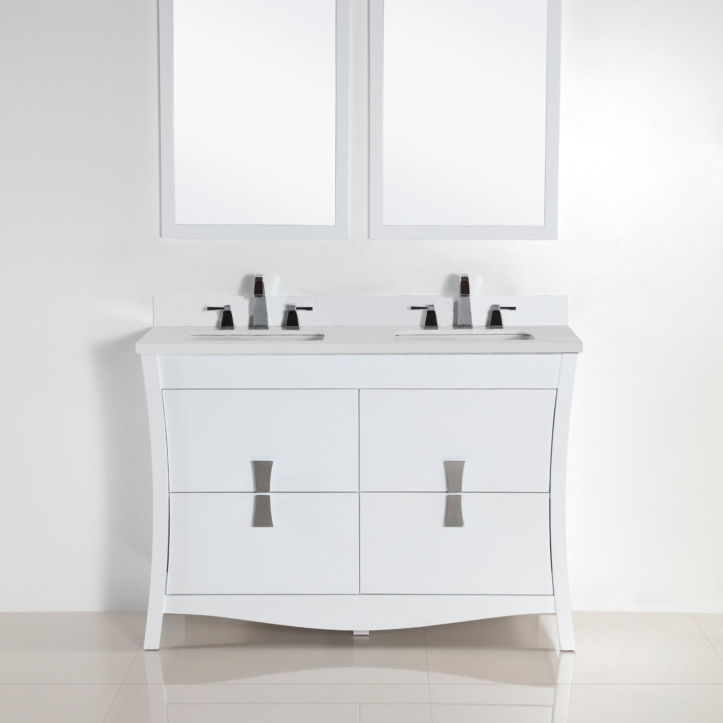 48" Double sink vanity with white engineered stone top