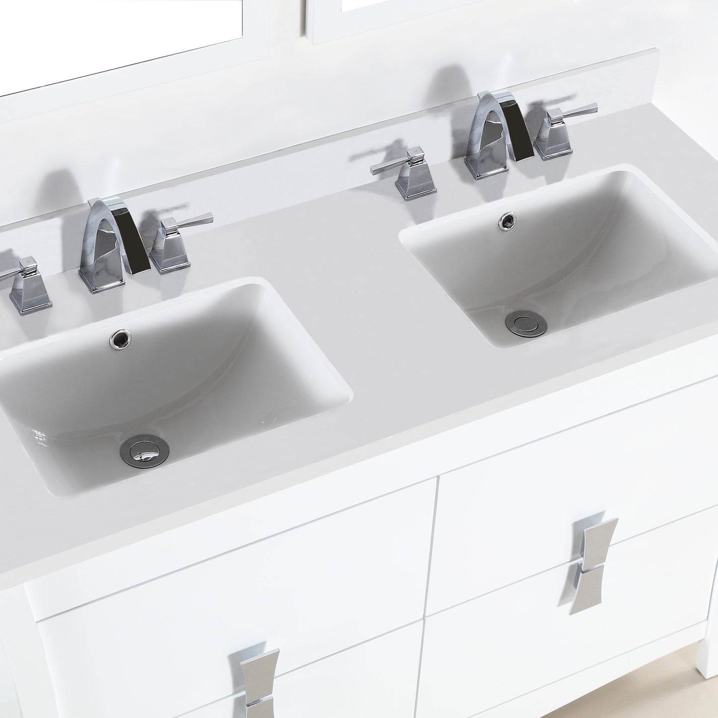 48" Double sink vanity with white engineered stone top