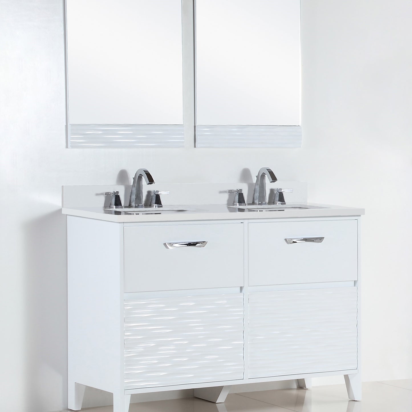 48" Double sink vanity with white engineered stone top