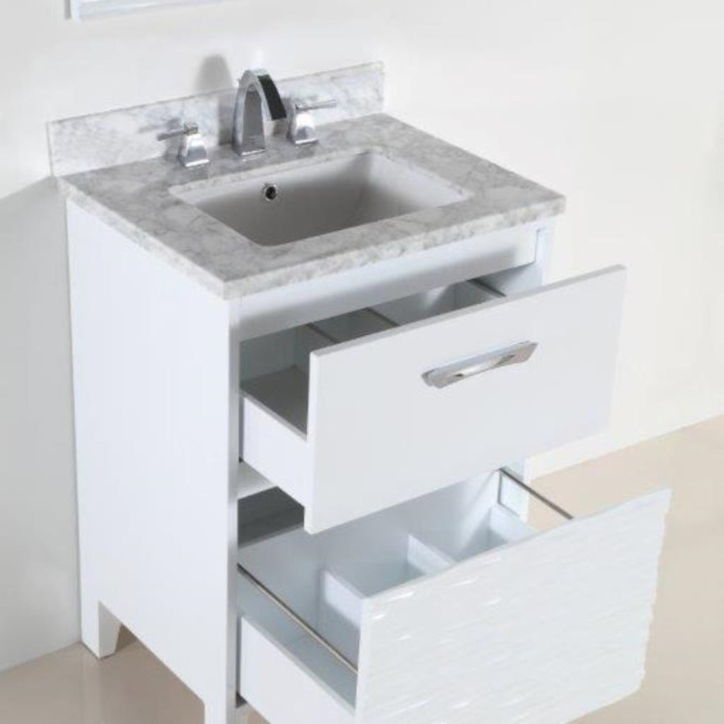 24" Single sink vanity with white Carrara top