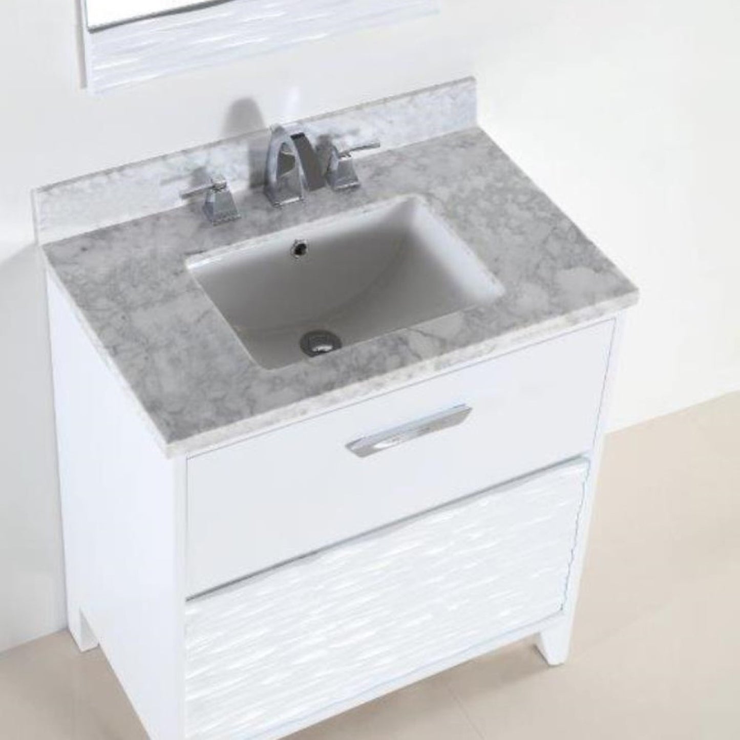 30" Single sink vanity with white Carrara top
