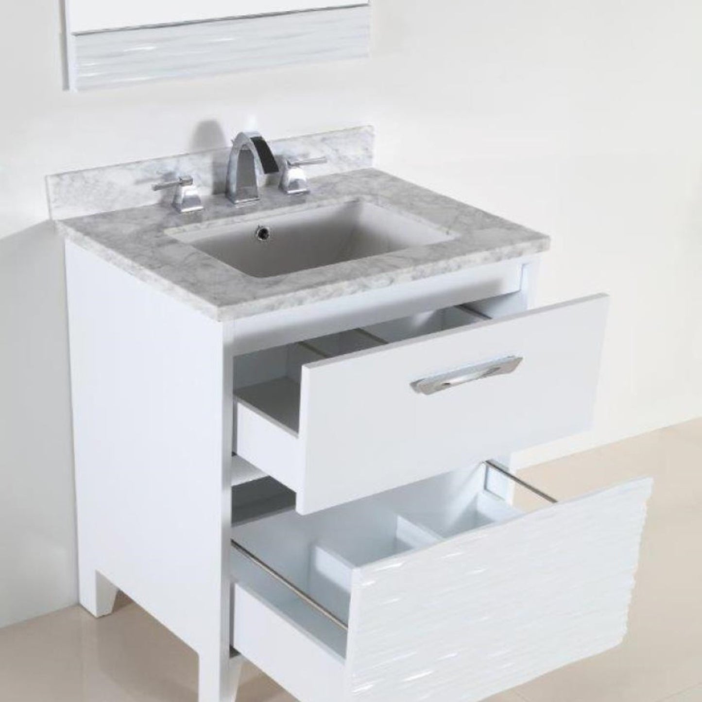 30" Single sink vanity with white Carrara top