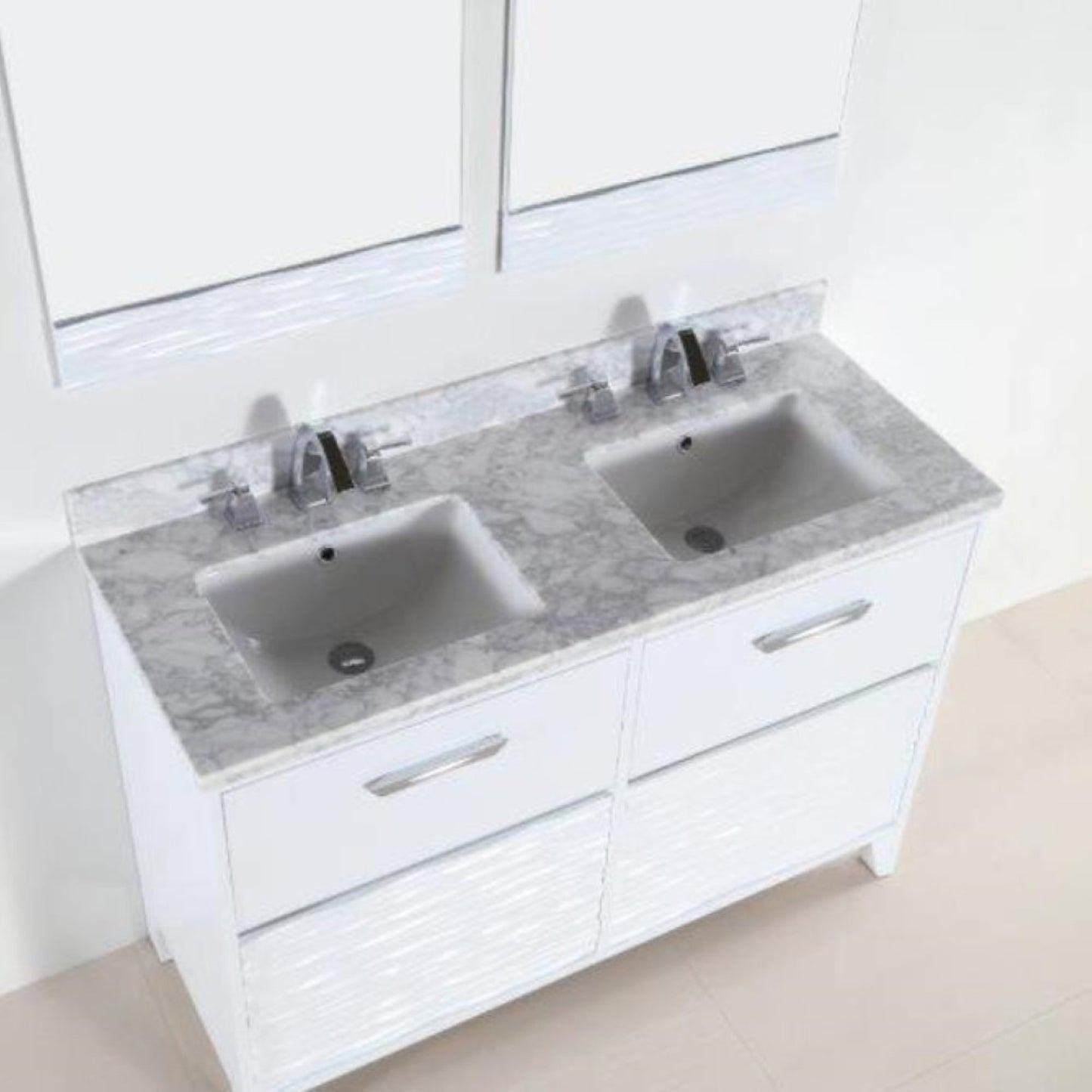 48" Double sink vanity with white Carrara top
