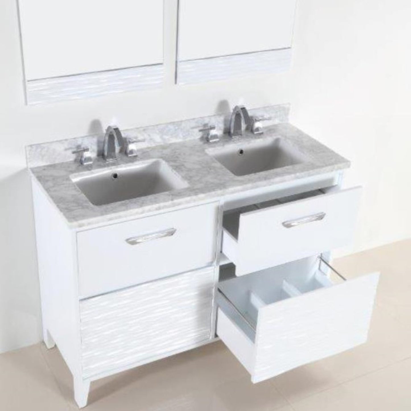 48" Double sink vanity with white Carrara top