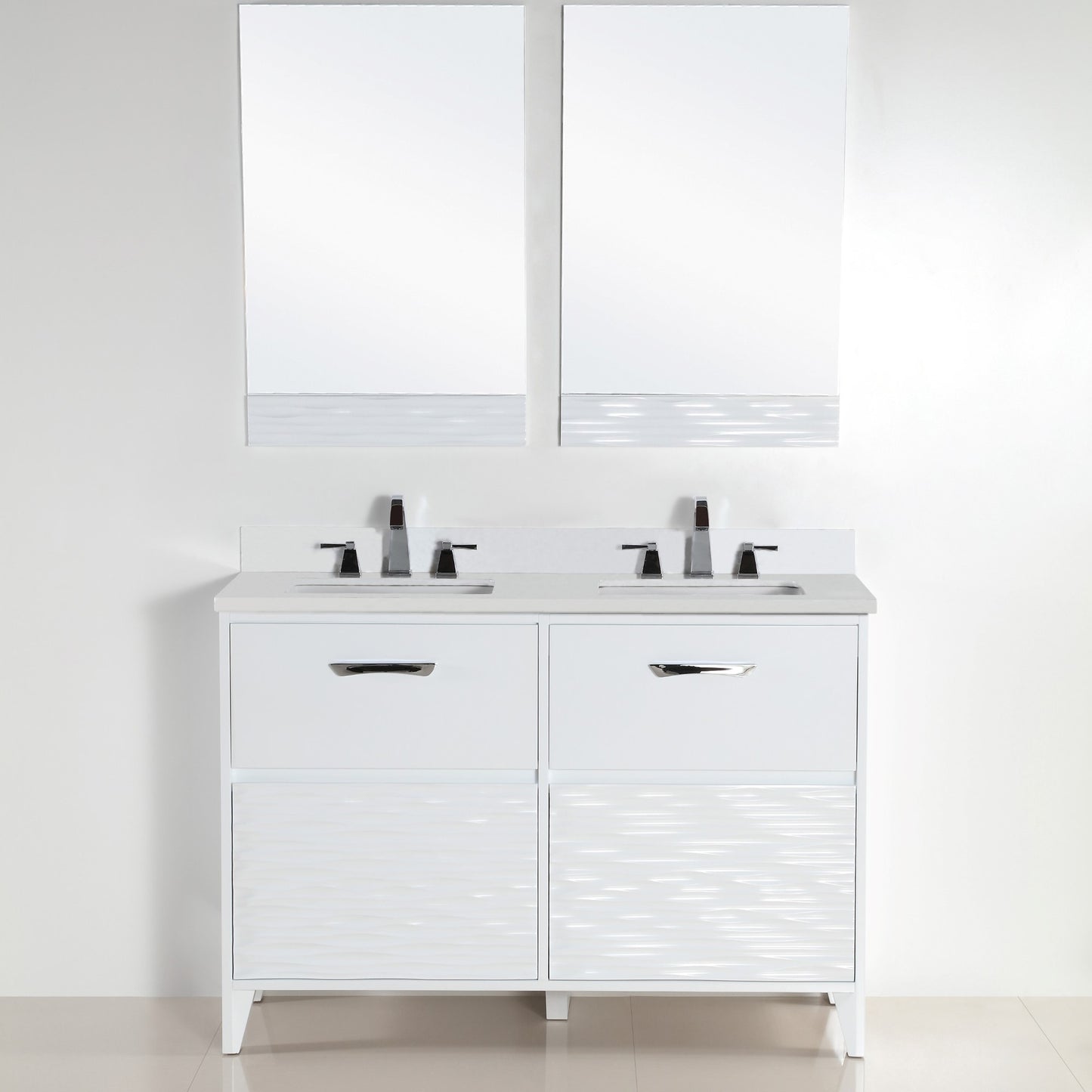 48" Double sink vanity with white engineered stone top