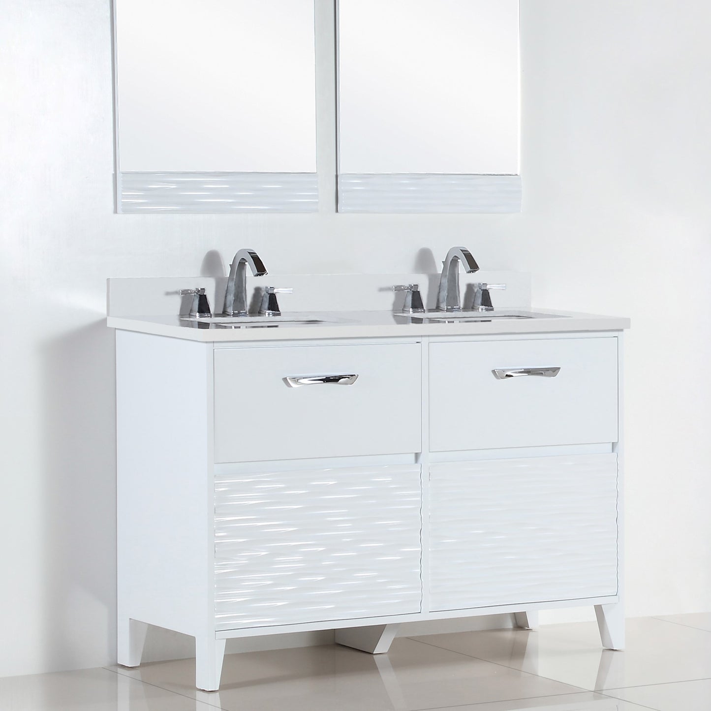 48" Double sink vanity with white engineered stone top