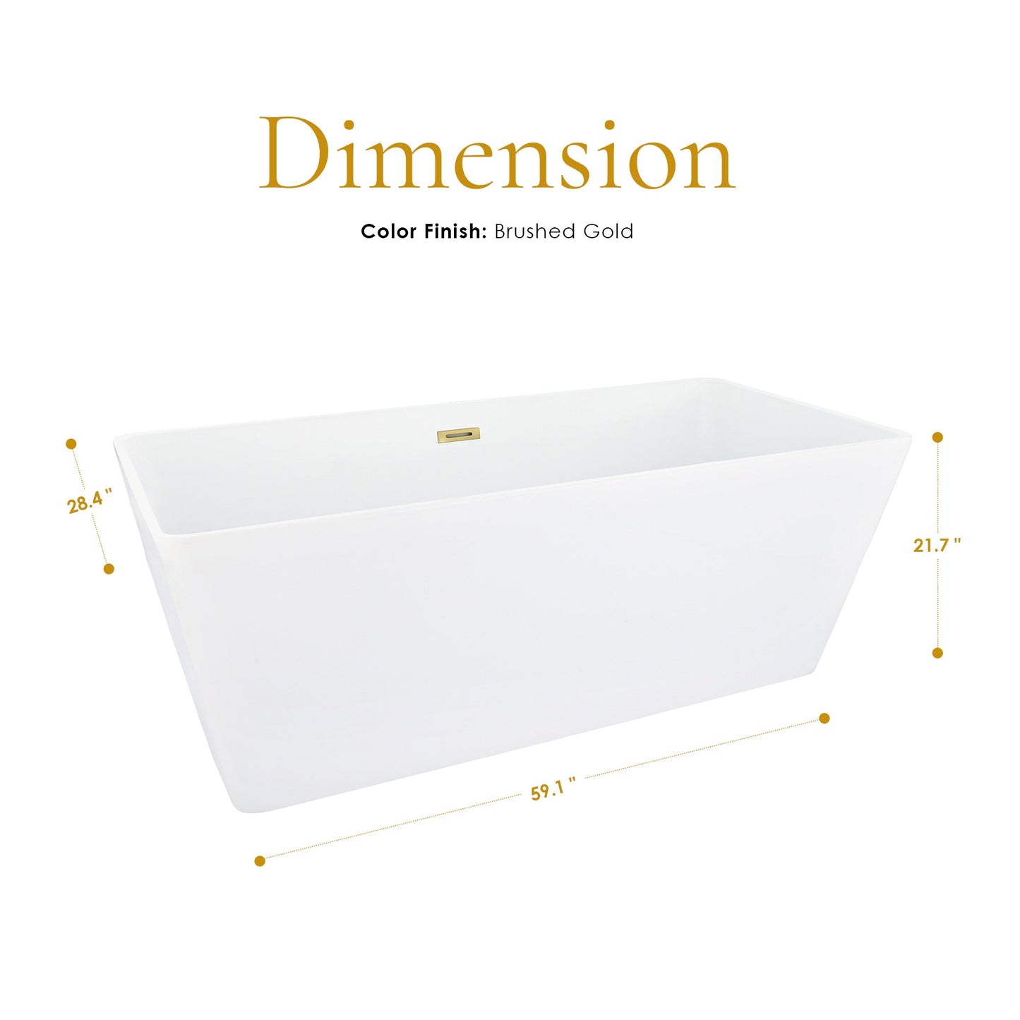 Terrak 59" x 28" Flatbottom Freestanding Acrylic Soaking Bathtub in Glossy White with Drain and Overflow
