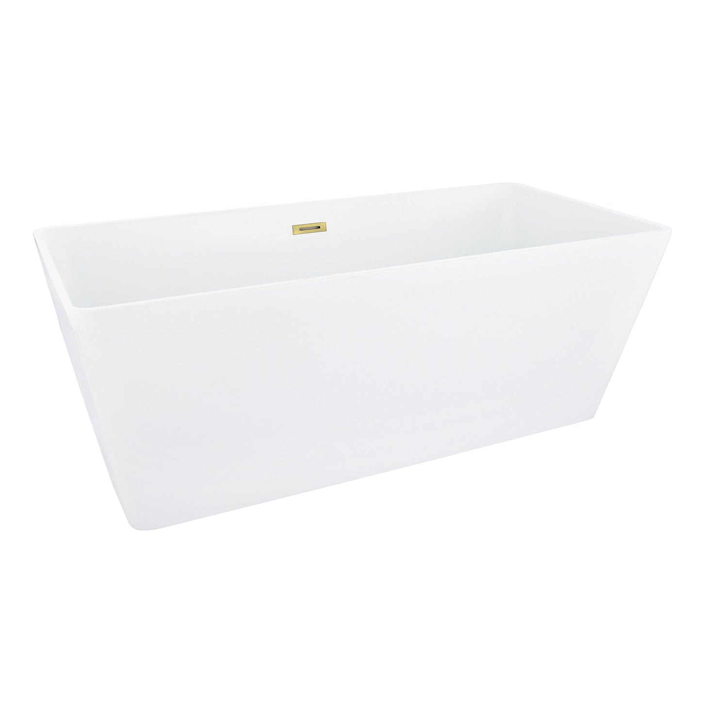 Terrak 59" x 28" Flatbottom Freestanding Acrylic Soaking Bathtub in Glossy White with Drain and Overflow
