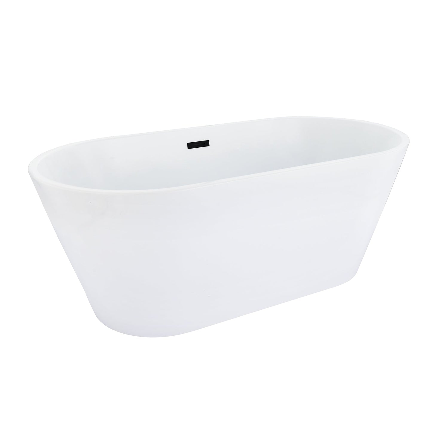 Kaprun 59" x 30" Flatbottom Freestanding Acrylic Soaking Bathtub in Glossy White with Drain and Overflow