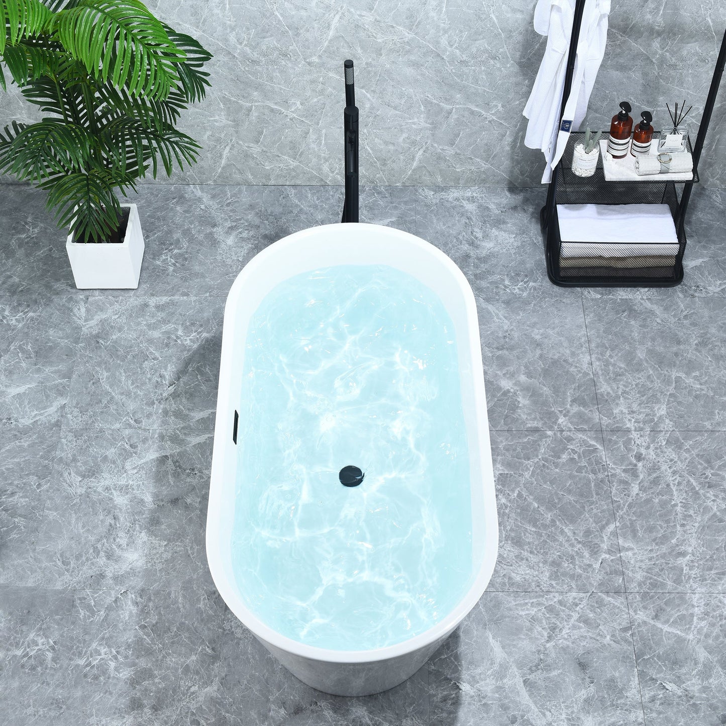 Kaprun 59" x 30" Flatbottom Freestanding Acrylic Soaking Bathtub in Glossy White with Drain and Overflow