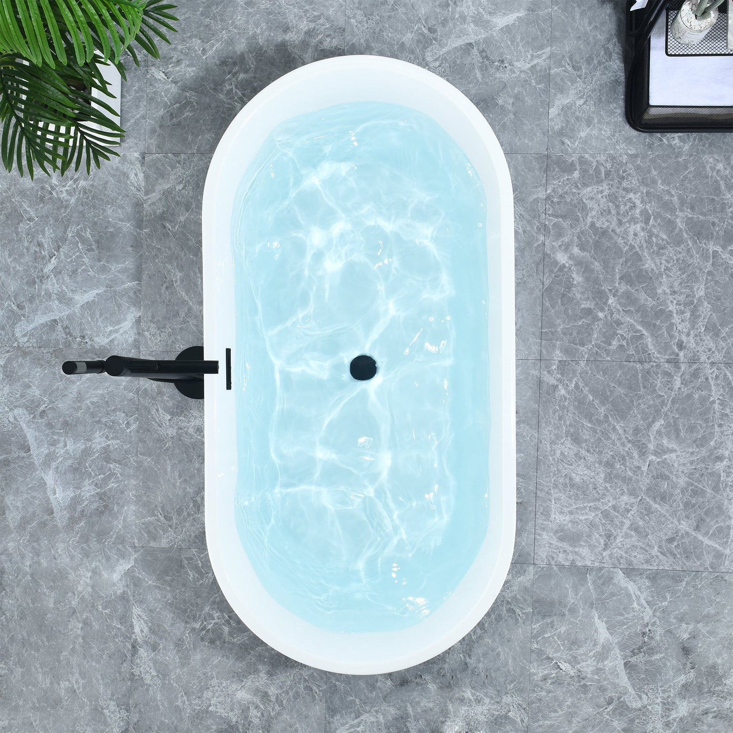 Kaprun 59" x 30" Flatbottom Freestanding Acrylic Soaking Bathtub in Glossy White with Drain and Overflow