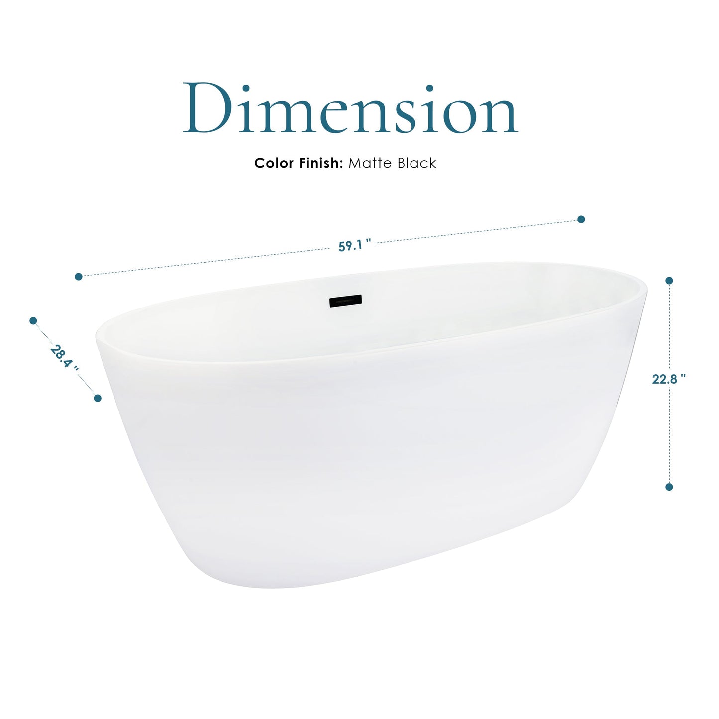 Rauris 59" x 28" Flatbottom Freestanding Acrylic Soaking Bathtub in Glossy White with Drain and Overflow