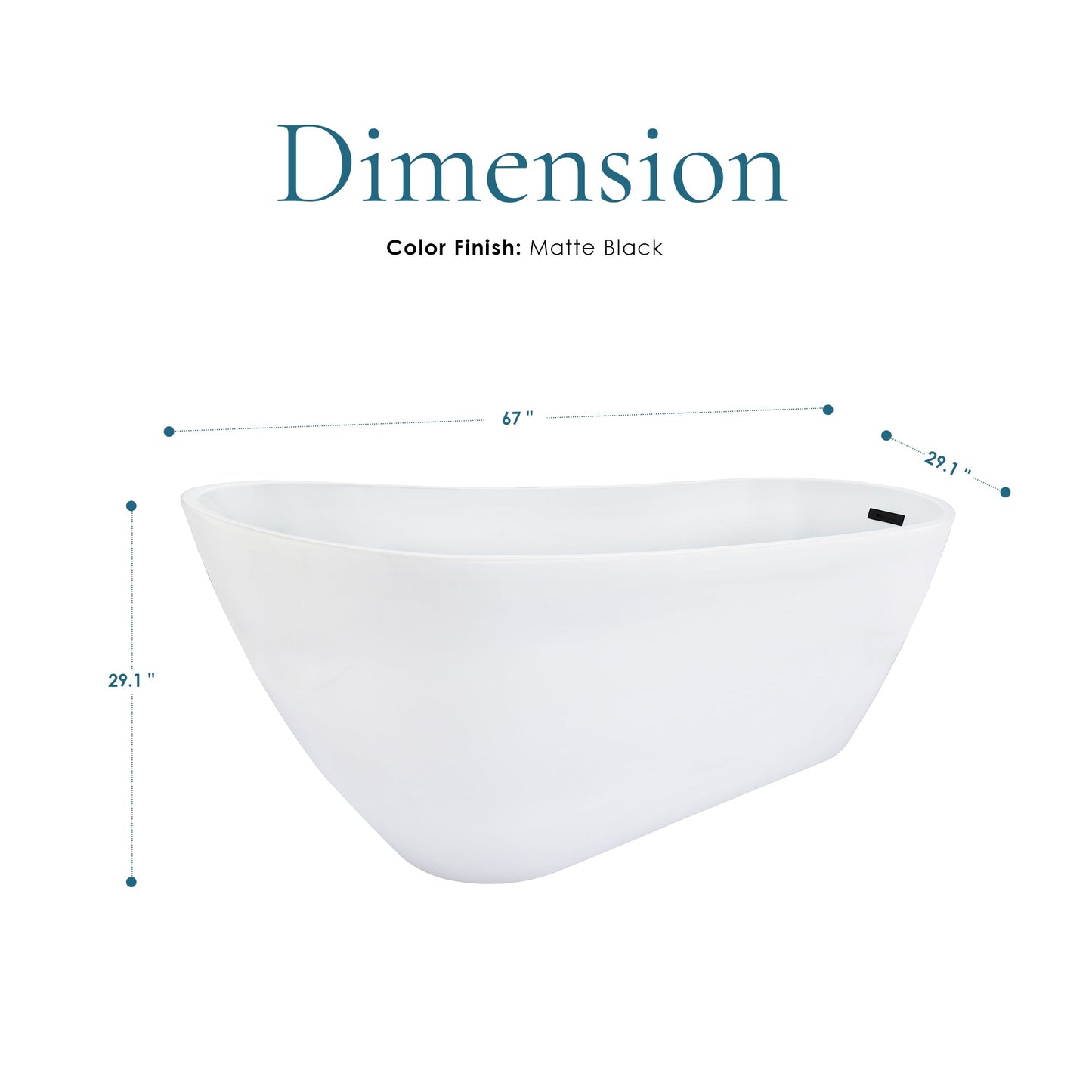 Ipure 67" x 29" Flatbottom Freestanding Acrylic Soaking Bathtub in Glossy White with Drain and Overflow